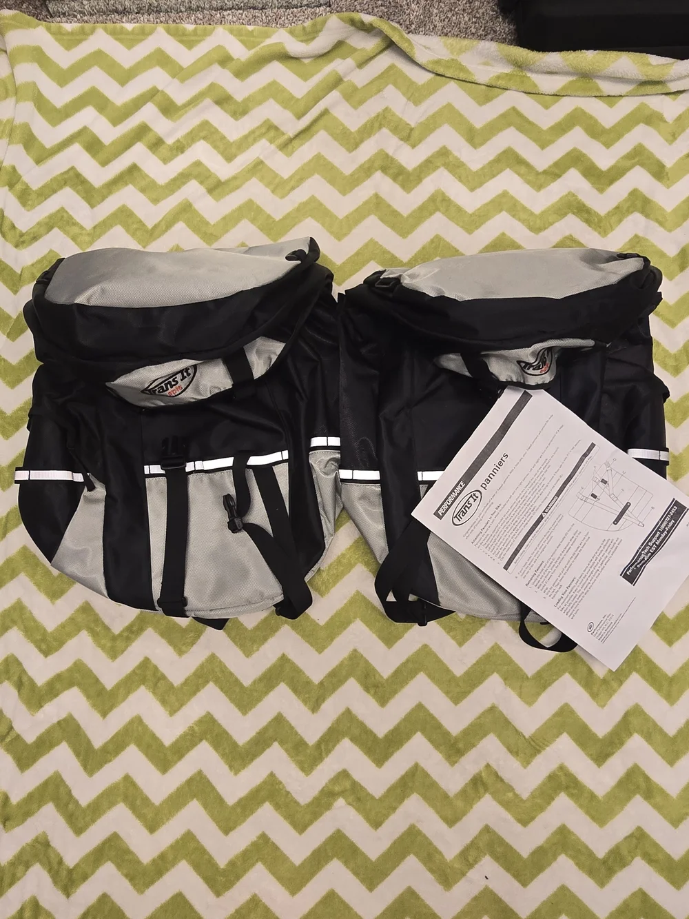 Pair of Black and Light Gray Bike Trans It Epic Pannier Bags New